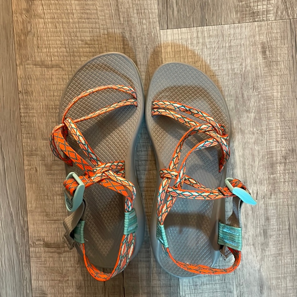 Chacos! WOMEN'S Z/CLOUD X size 8 grey teal and orange without toe loop